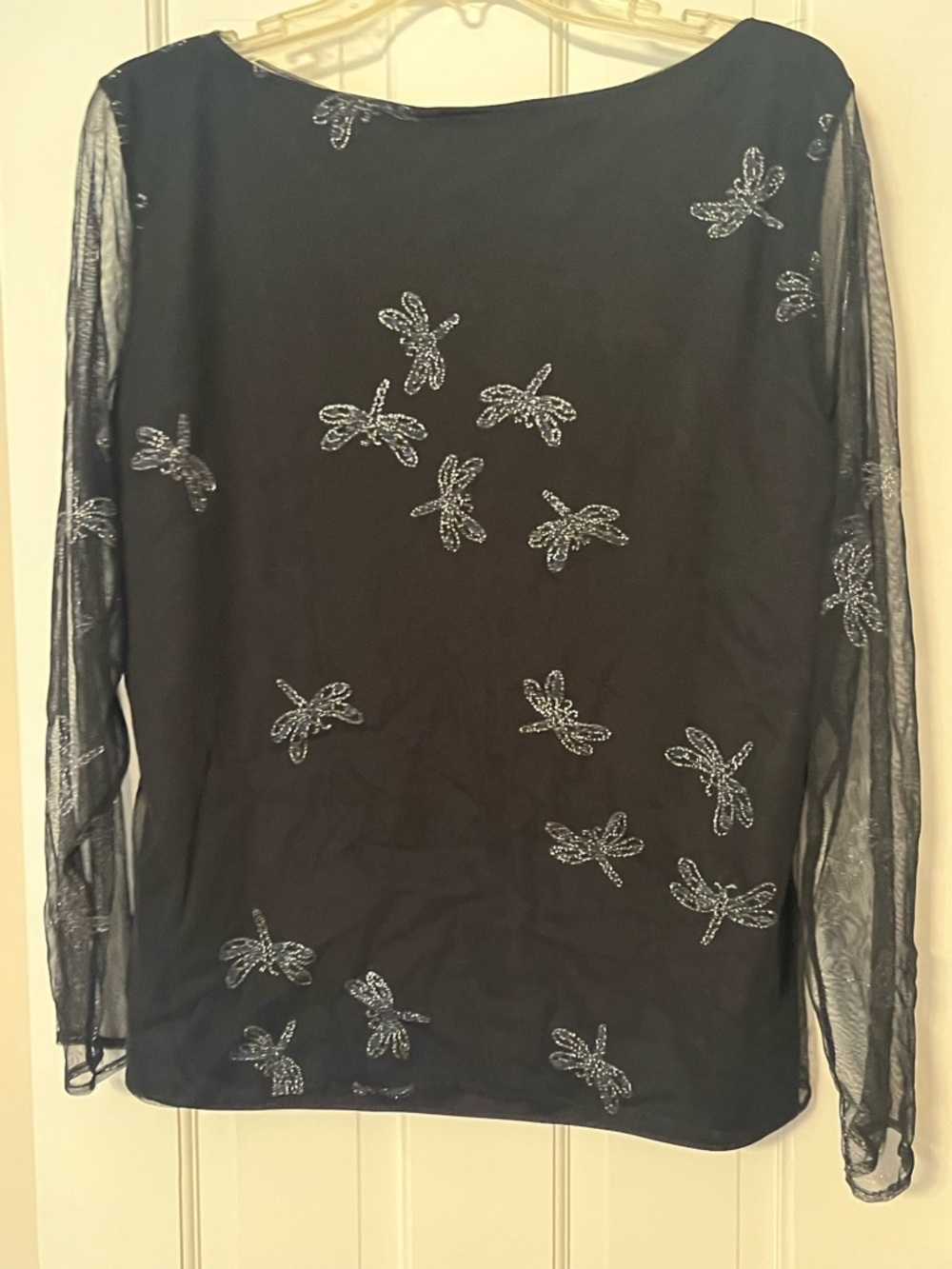 Victoria Jones Black Mesh Top with Silver Dragonfly Embellishments - Picture 7 of 12